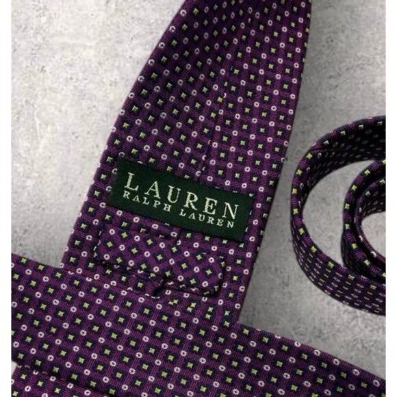 LAUREN RALPH LAUREN Silk Necktie LUXURY Purple Geometric W:3.6" EUC - Picture 2 of 6